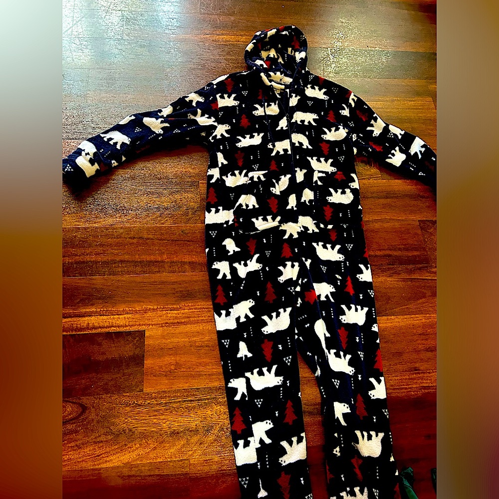 Blue and white polar bear and tree onesie